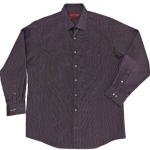 ALFANI Fitted Striped Long Sleeve Button Up Shirt Stretch Fabric 16 1/2 Purple L